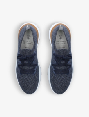 Brunello Cucinelli Mens Navy Brand-embossed Knitted Low-top Trainers In Navy