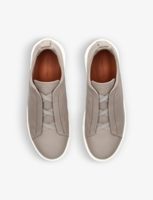 Ermenegildo Zegna Leather Triple Stitch Sneakers In Grey