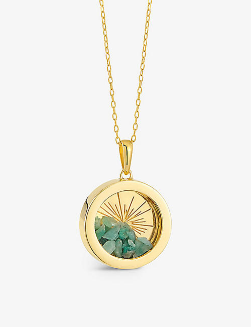 RACHEL JACKSON: Sunburst Amulet medium 22ct gold-plated sterling silver and emerald necklace