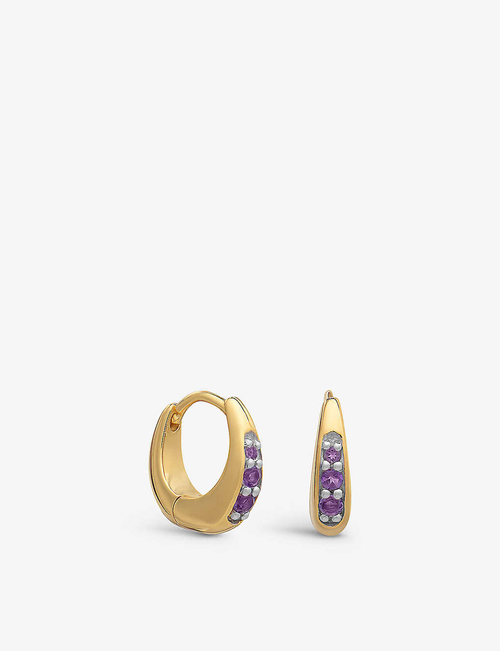 Rachel Jackson Womens Yellow Gold Birthstone 22ct Gold-plated Sterling Silver And Amethyst Huggie Ho
