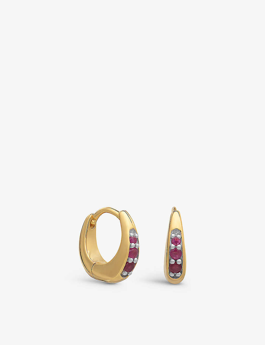 Rachel Jackson Womens Yellow Gold Birthstone 22ct Gold-plated Sterling Silver And Ruby Huggie Hoop E
