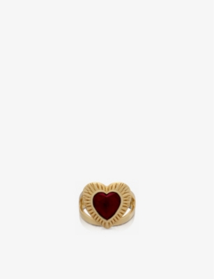 Rachel Jackson Womens Yellow Gold Heart 22ct Yellow Gold-plated Sterling-silver And Garnet Ring