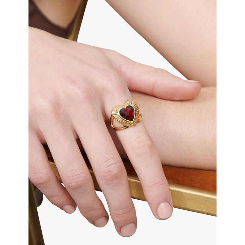 Shop Rachel Jackson Womens Yellow Gold Heart 22ct Yellow Gold-plated Sterling-silver And Garnet Ring