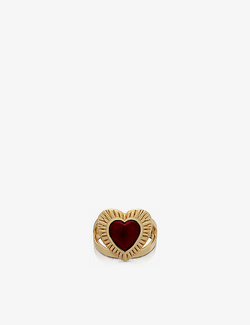 RACHEL JACKSON: Heart 22ct yellow gold-plated sterling-silver and garnet ring