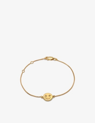 RACHEL JACKSON: Mini Happy Face 22ct yellow gold-plated sterling silver and crystal pendant bracelet
