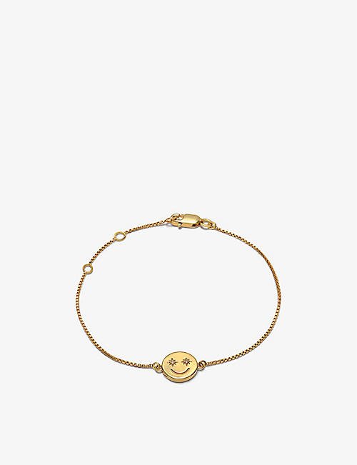 RACHEL JACKSON: Mini Happy Face 22ct yellow gold-plated sterling silver and crystal pendant bracelet