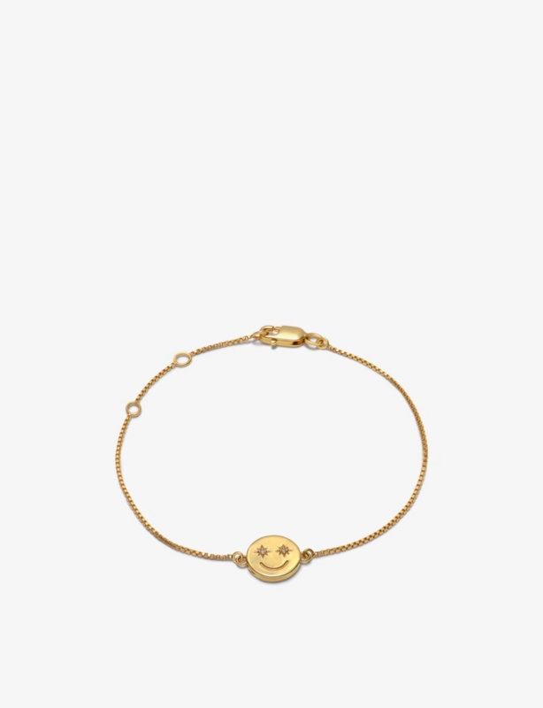 Mini Happy Face 22ct yellow gold-plated sterling silver and crystal pendant bracelet