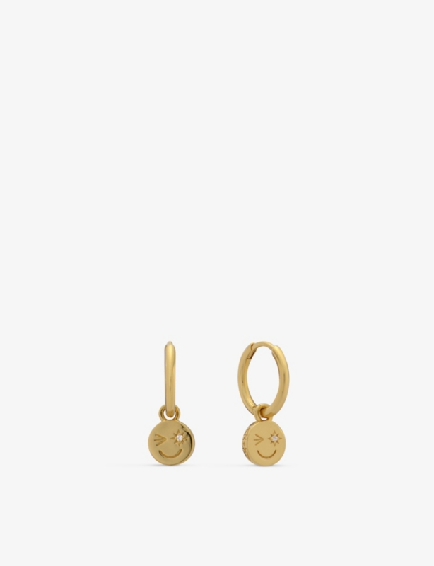Happy Face 22ct yellow-gold plated sterling-silver and cubic zirconia hoop earrings