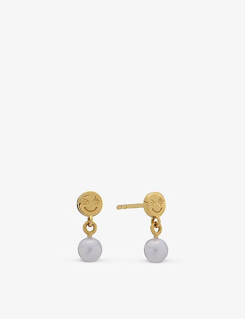 RACHEL JACKSON: Happy Face 22ct yellow-gold plated sterling-silver and pearl drop earrings