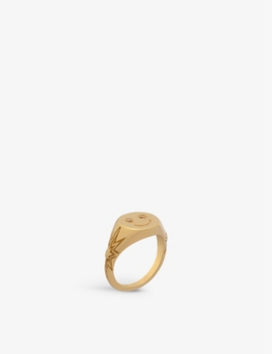 RACHEL JACKSON: Happy Face 22ct yellow gold-plated sterling silver pinky signet ring