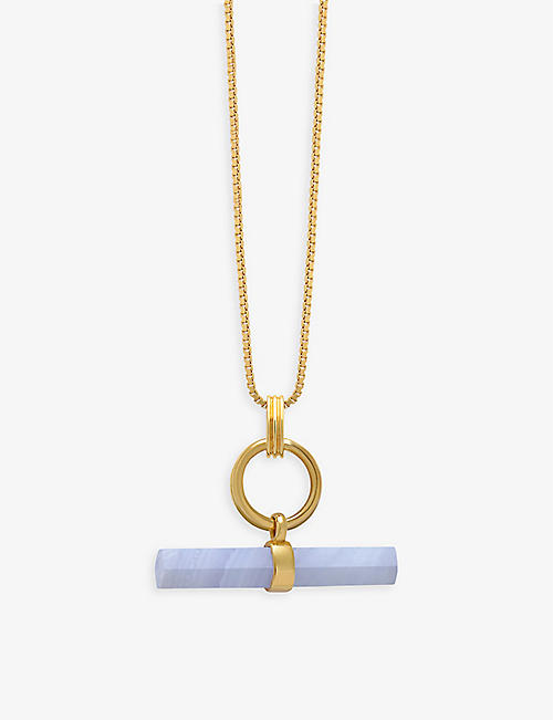 RACHEL JACKSON: Serenity T-bar 22ct gold-plated sterling silver and blue lace agate necklace