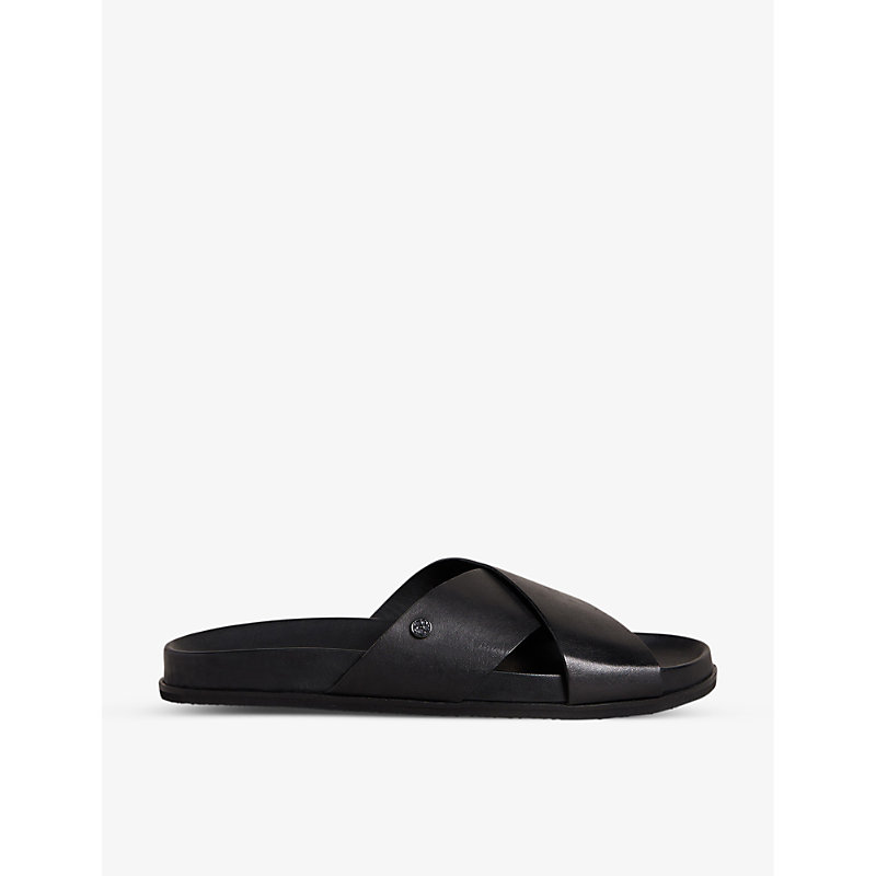 Ted Baker Oscarr Crossover-strap Flat Leather Sandals In Black