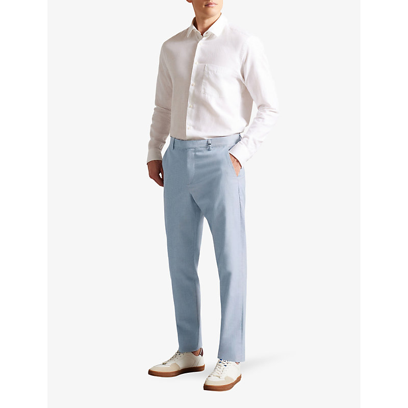 Shop Ted Baker Mens Blue Portmay Irvine-shape Dogtooth-pattern Cotton Trousers