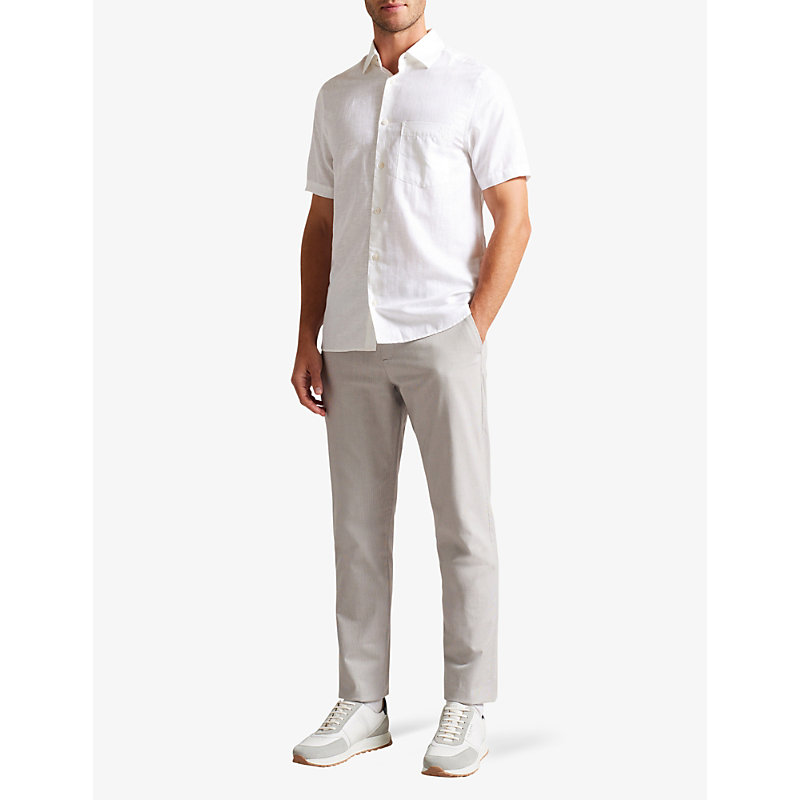 Shop Ted Baker Men's Grey Portmay Irvine-shape Dogtooth-pattern Cotton Trousers