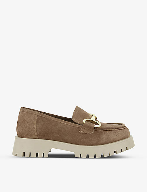 DUNE: Gazed contrast sole suede loafers
