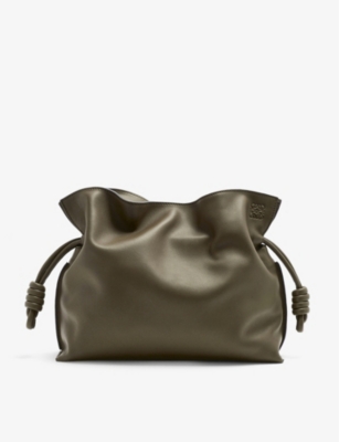 Loewe Womens Dark Khaki Green Flamenco Leather Clutch Bag