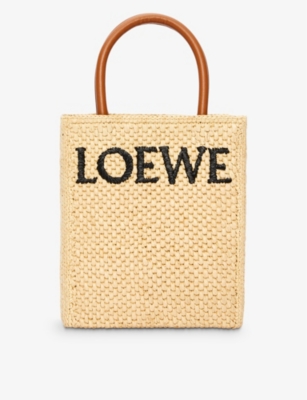 Loewe Leather-trimmed Raffia Tote Bag In Beige