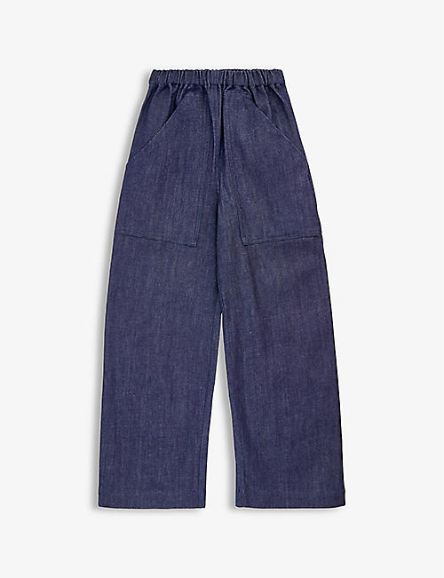 P DENIM: Elasticated-waist wide-leg organic-cotton denim jeans 4-10 years
