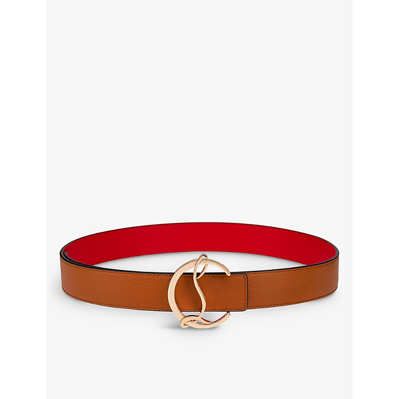 Shop Christian Louboutin Mens Coconut Logo-buckle Grained-leather Belt
