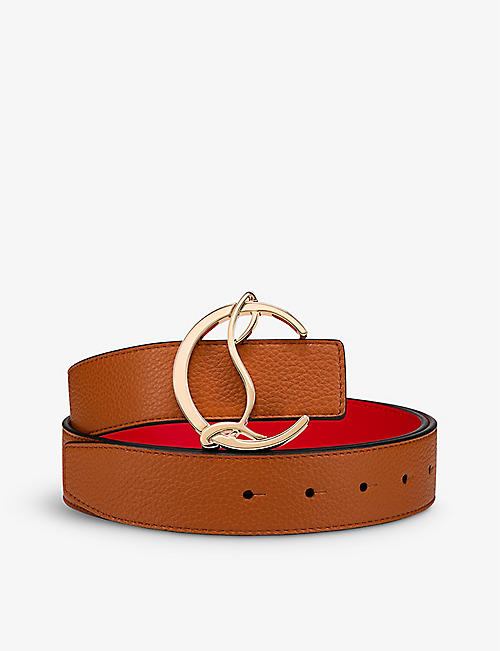 CHRISTIAN LOUBOUTIN: Logo-buckle grained-leather belt