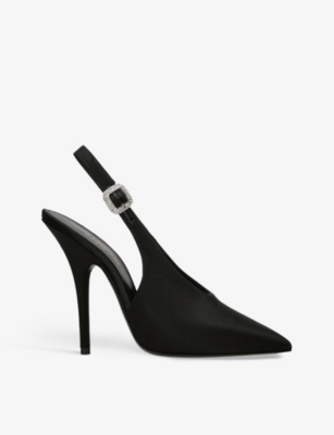 Saint Laurent Womens Black Yasmeen Pointed-toe Satin Slingback Courts In White