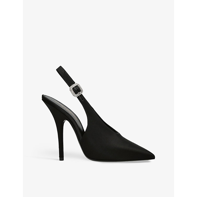 Saint Laurent Womens Black Yasmeen Pointed-toe Satin Slingback Courts In White