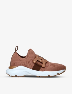 Tod's Leather-trimmed Knit Sneakers In Brown