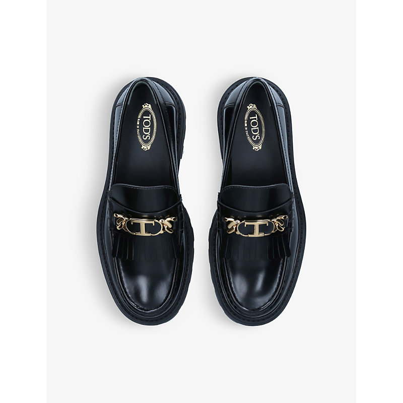 Shop Tod's Tods Women's Black Gomma Snaffle-embellished Leather Loafers