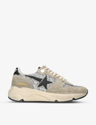 Golden Goose Running Sole Glitter-embellished Sneakers In Metal Comb