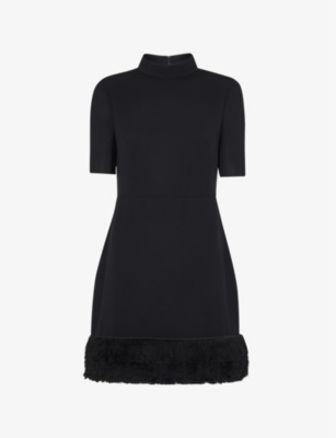 Whistles Womens Black Fringe-hem Woven Mini Dress