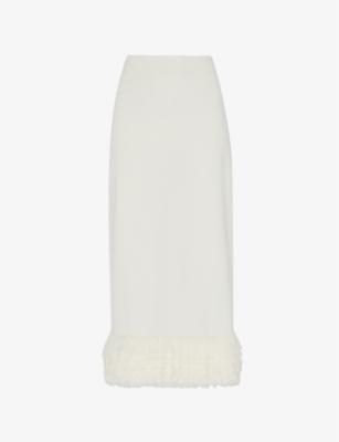 Whistles Womens Cream Fringe-embellished Woven Midi Skirt