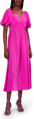 Shop Whistles Cecille Halterneck Silk Midi Dress In Pink