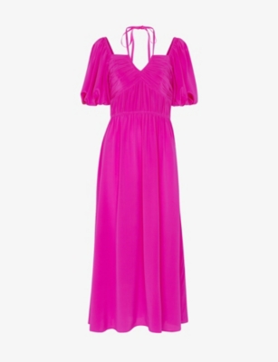 Whistles Womens Pink Cecille Halterneck Silk Midi Dress