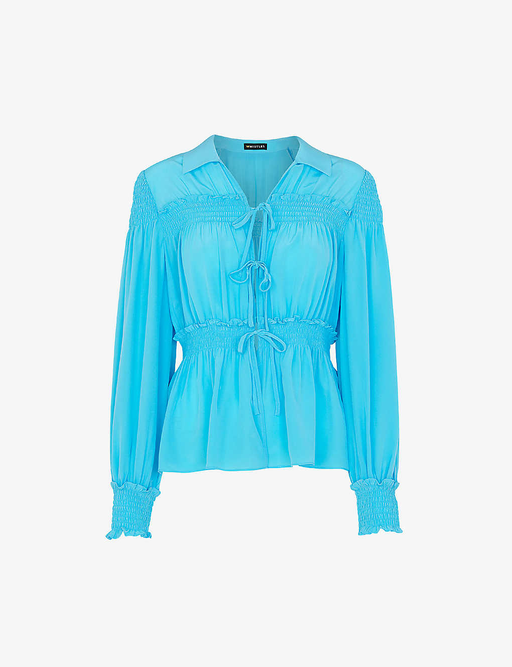 Whistles Womens Blue Eleanor Tie-front Silk Shirt