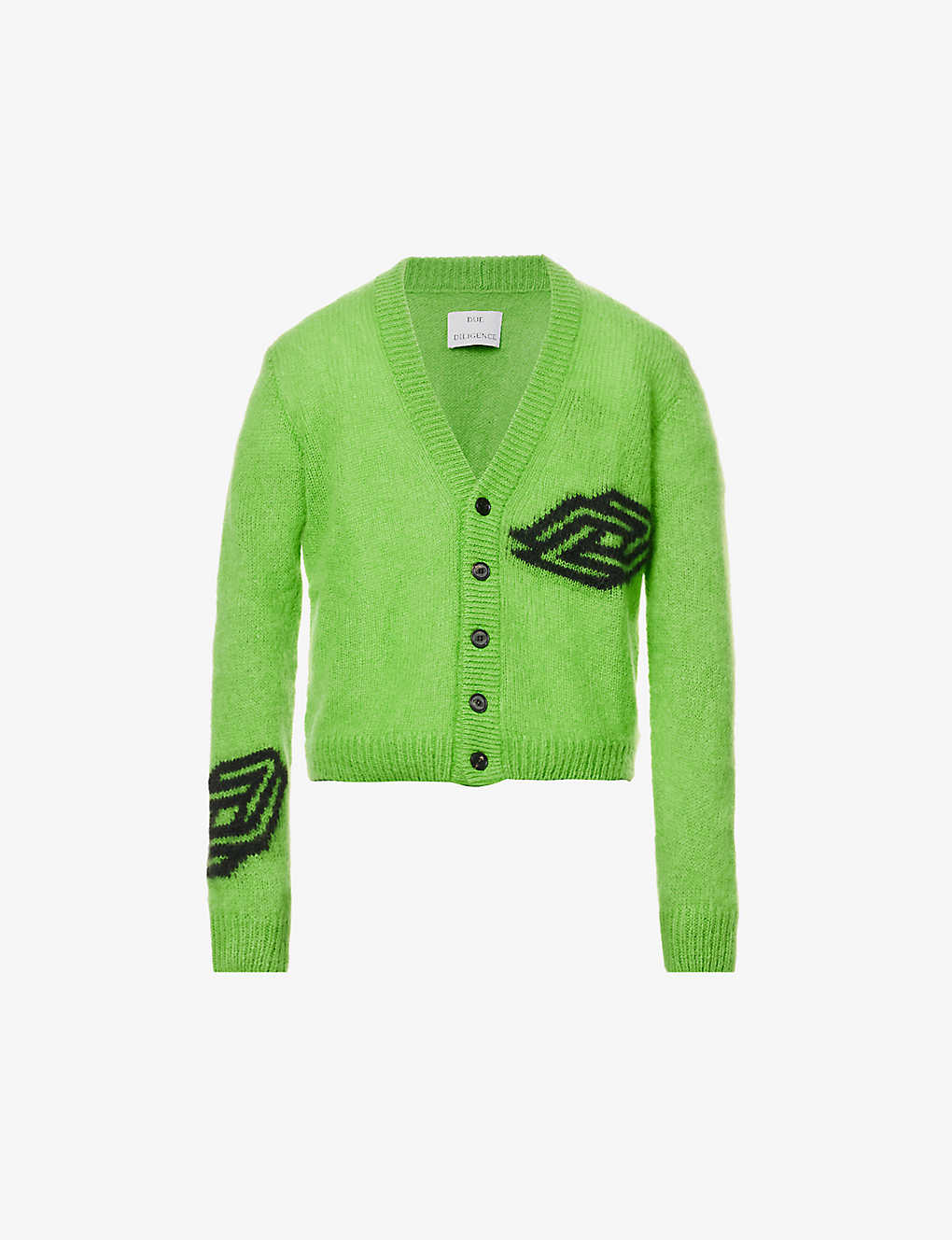 DUE DILIGENCE DUE DILIGENCE MEN'S GREEN LOGO-KNIT V-NECK RELAXED-FIT WOOL-BLEND CARDIGAN,66081952