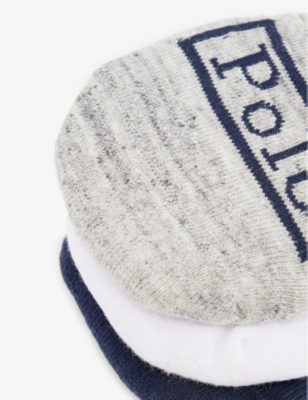 Shop Polo Ralph Lauren Pack Of Three Brand-print Stretch-cotton Blend Socks In White/grey/blue