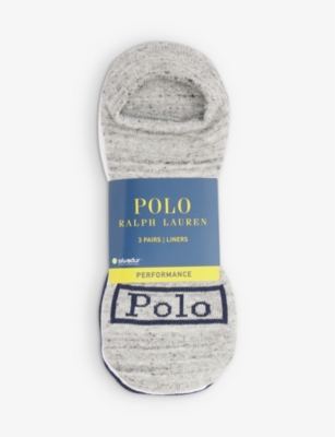 Polo Ralph Lauren Pack Of Three Brand-print Stretch-cotton Blend Socks In White/grey/blue