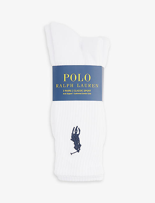 POLO RALPH LAUREN: Pack of three brand-embroidered stretch-cotton blend socks
