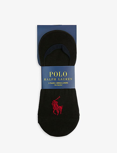 POLO RALPH LAUREN: Pack of three liner logo-embroidered stretch-cotton blend ankle socks