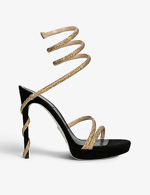 RENE CAOVILLA: Margot crystal-embellished leather heeled sandals