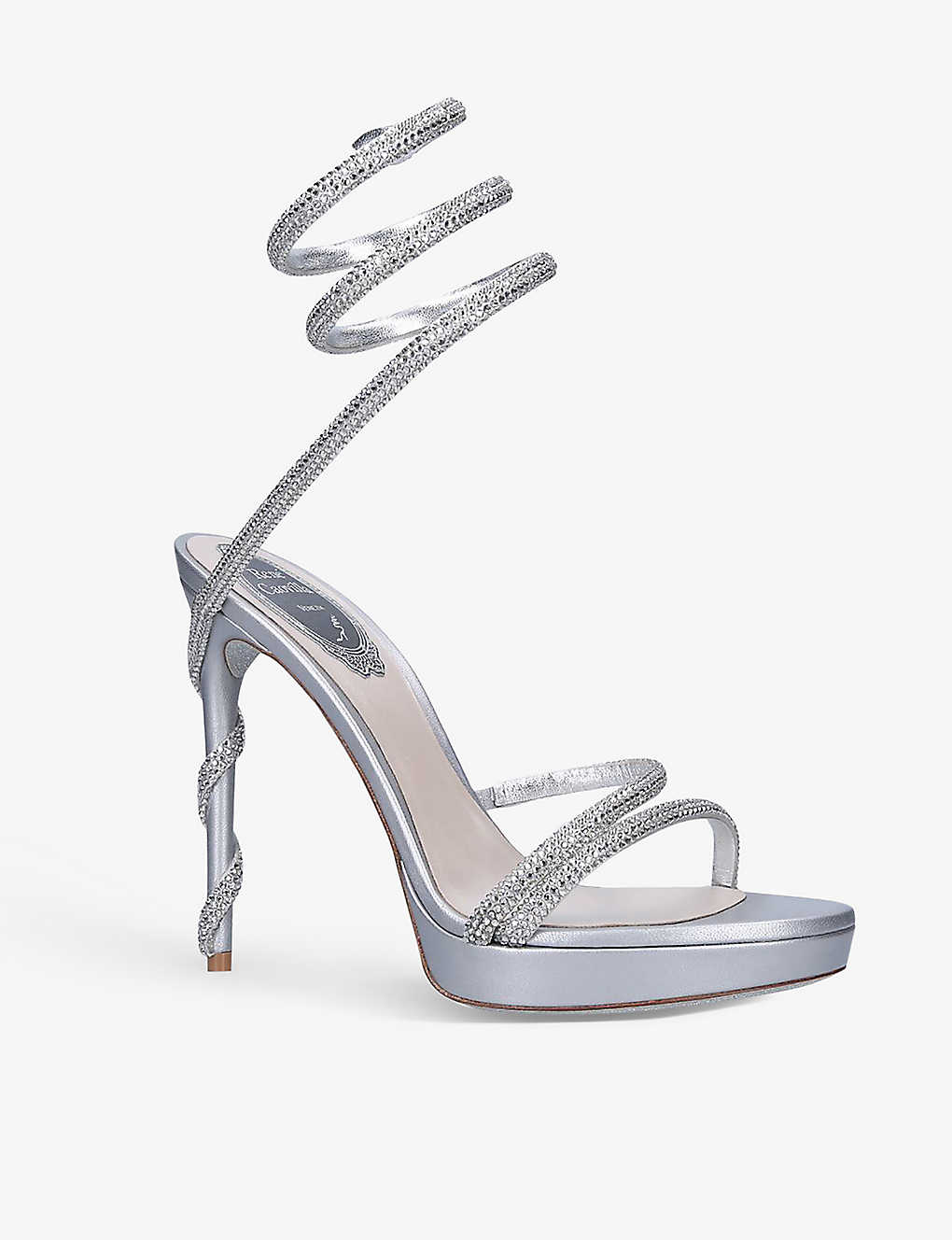 René Caovilla Rene Caovilla Womens Silver Margot 120 Crystal-embellished Satin Heeled Sandals