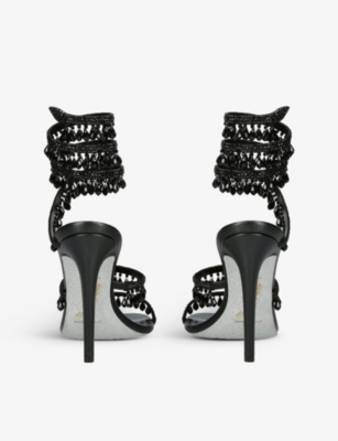 René Caovilla Womens Black Chandelier 105 Crystal-embellished Leather Heeled Courts Eur 36 / 3 Uk In Black