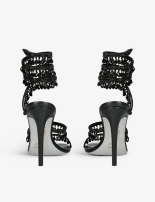 Shop René Caovilla Rene Caovilla Womens Black Chandelier 105 Crystal-embellished Leather Heeled Courts