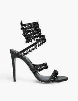 René Caovilla Rene Caovilla Womens Black Chandelier 105 Crystal-embellished Leather Heeled Courts