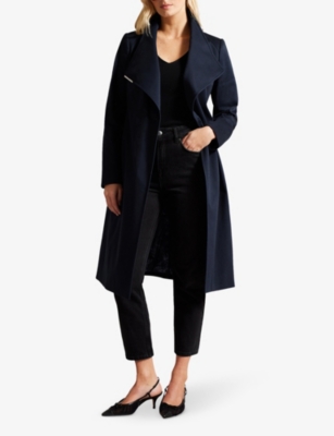 Shop Ted Baker Women's Dk-blue Rosina Wrap-front Belted Cotton Trench Coat