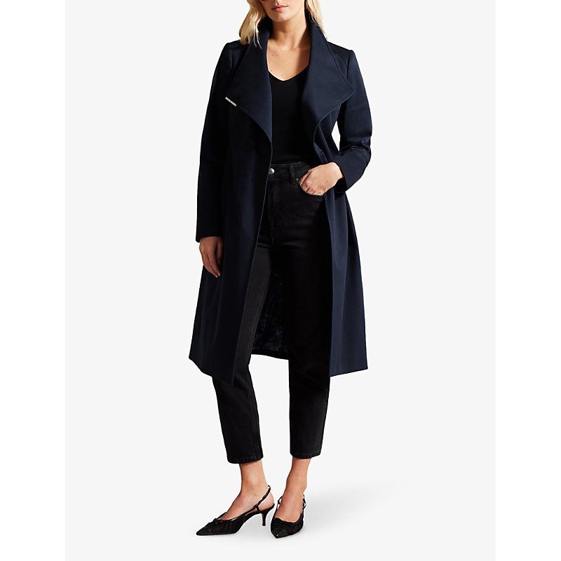 Shop Ted Baker Women's Dk-blue Rosina Wrap-front Belted Cotton Trench Coat