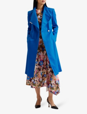 Shop Ted Baker Women's Mid-blue Rosina Wrap-front Belted Cotton Trench Coat