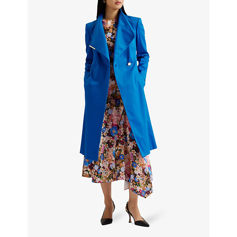 Shop Ted Baker Women's Mid-blue Rosina Wrap-front Belted Cotton Trench Coat