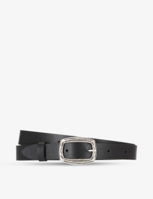 The Kooples Engraved Buckle Leather Belt In Bla01