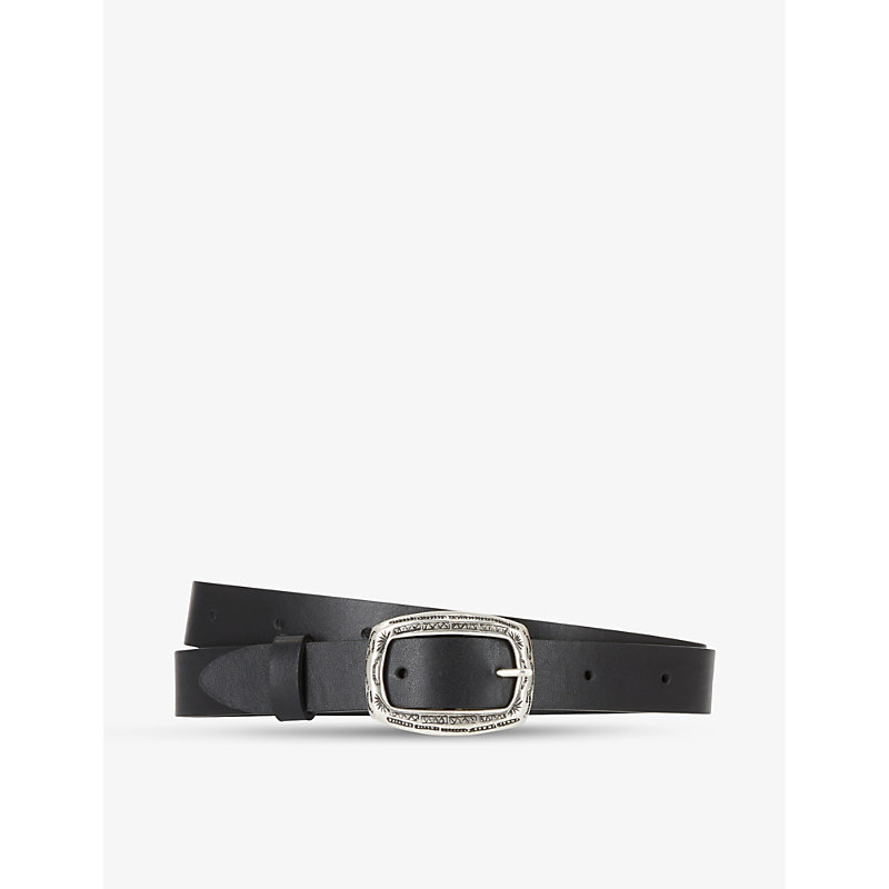 The Kooples Engraved Buckle Leather Belt In Bla01